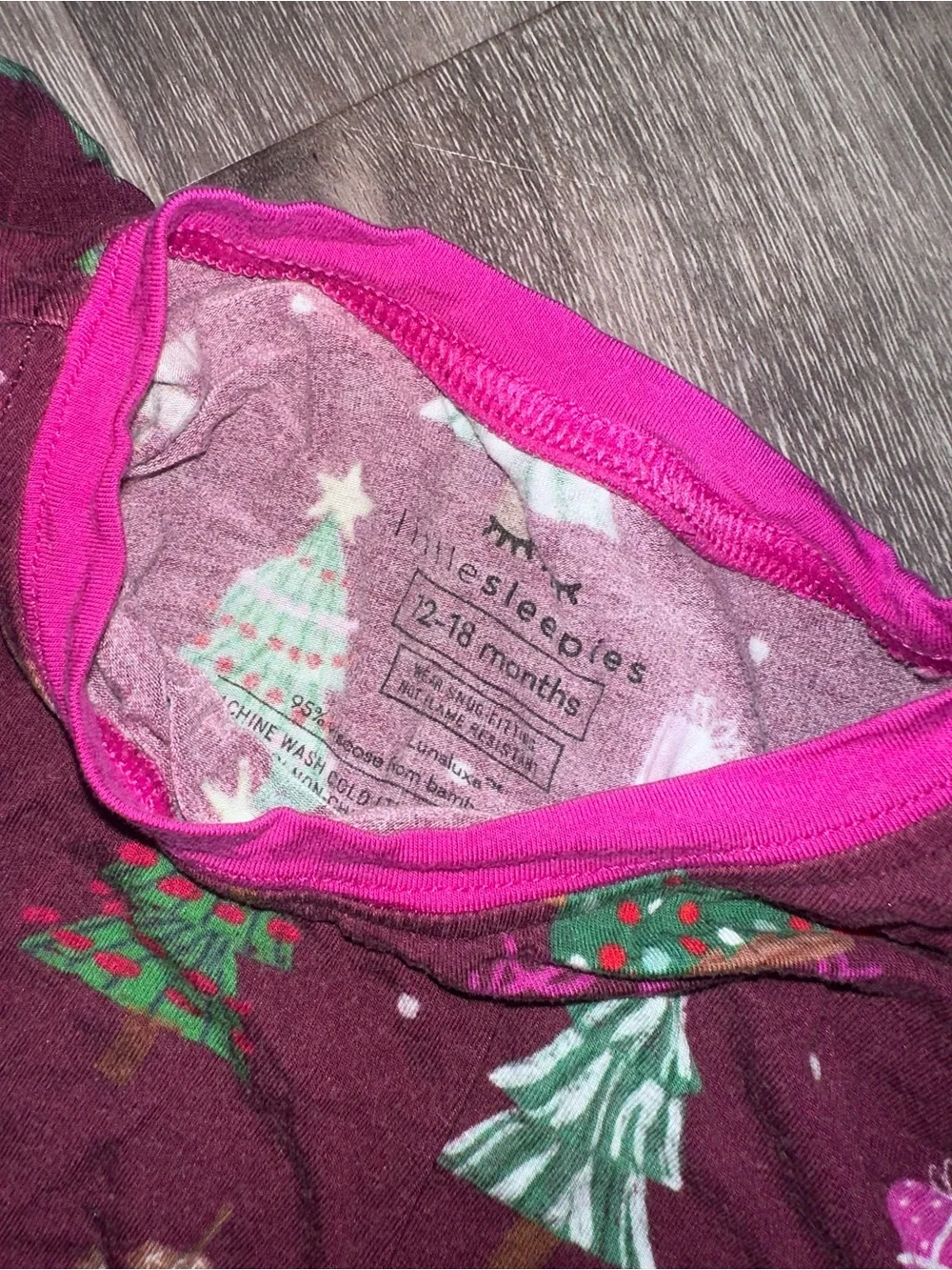 Little Sleepies Christmas Pajama Set - Burgundy with Pink Trim 12-18 Months